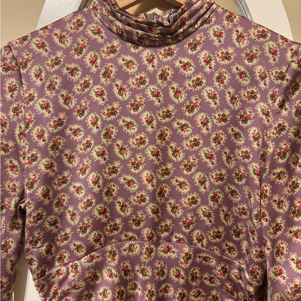 Zara Purple Tapestry Print Midi Dress, XS - Picture 2 of 6